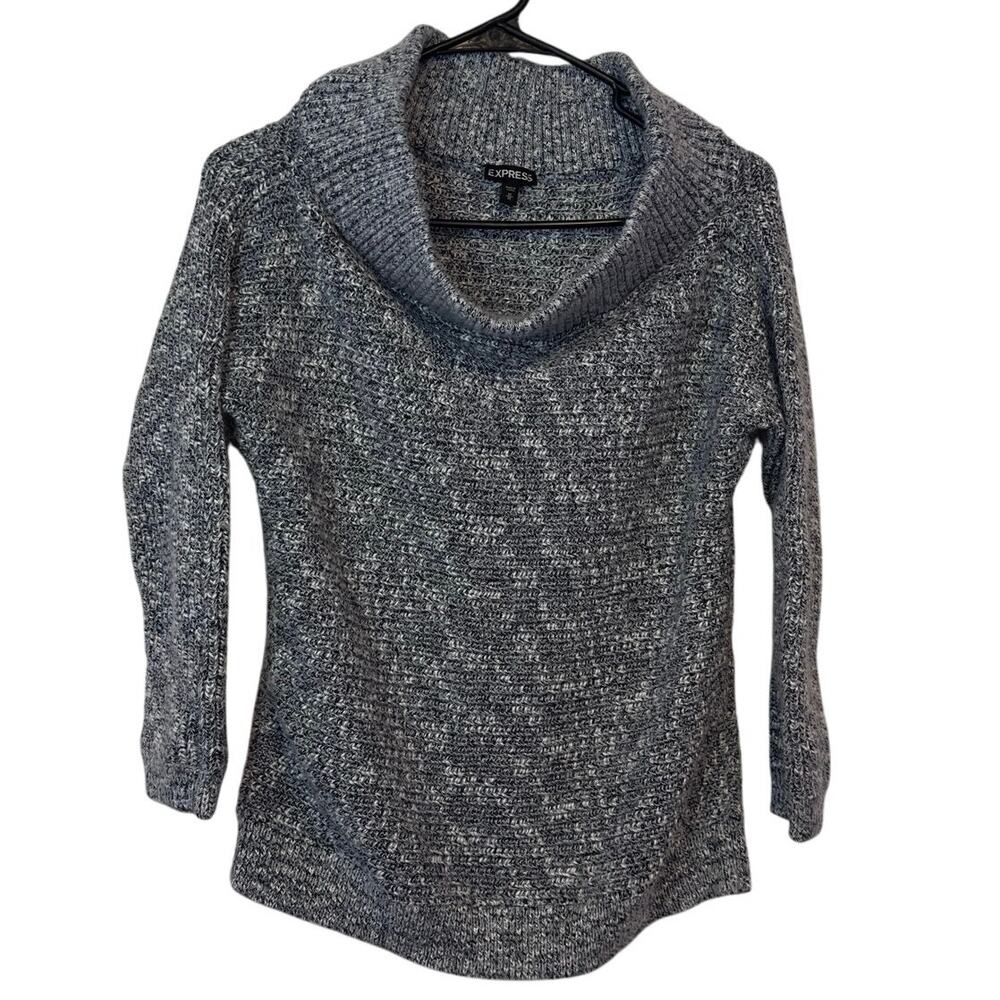 Express Women’s Boatneck Sweater Gray White Size M Cotton Blend Fall Winter